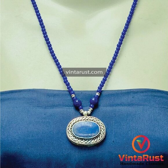 Lapis Lazuli Necklace, Big Stone Pendant Necklace, Gemstone Jewelry - Picture 6 of 11